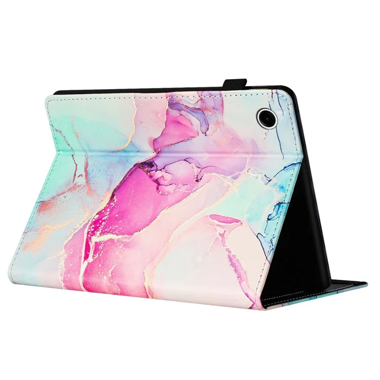 Para Samsung Galaxy Tab A9 Case Marble Pattern Leather Stand Protective Cover with Auto Sleep / Wake - Pink