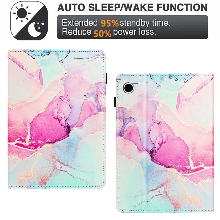 Para Samsung Galaxy Tab A9 Case Marble Pattern Leather Stand Protective Cover with Auto Sleep / Wake - Pink