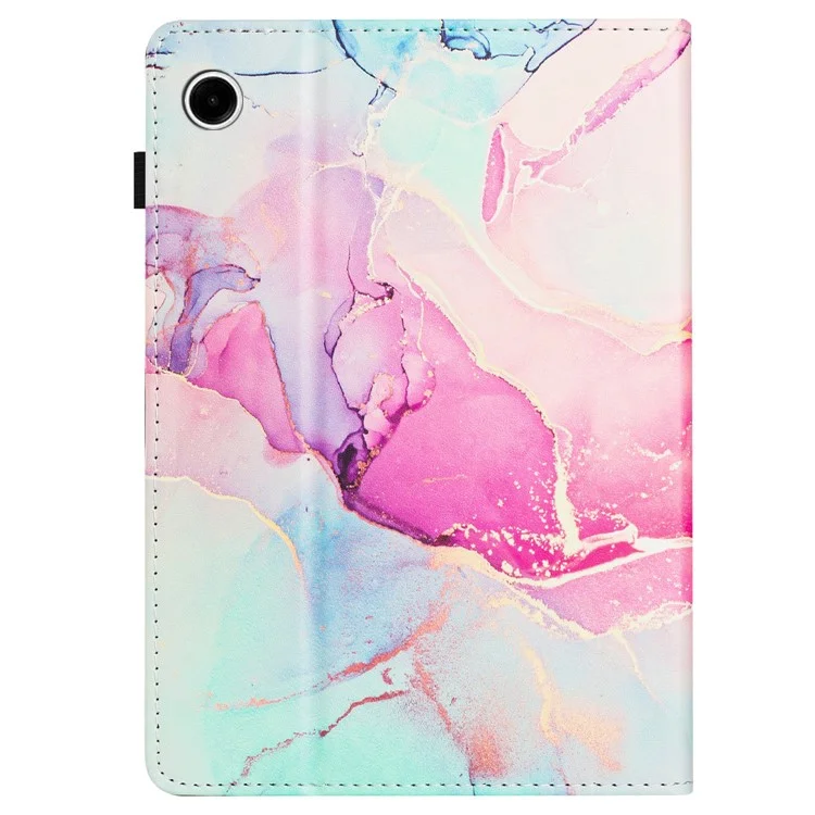 Para Samsung Galaxy Tab A9 Case Marble Pattern Leather Stand Protective Cover with Auto Sleep / Wake - Pink