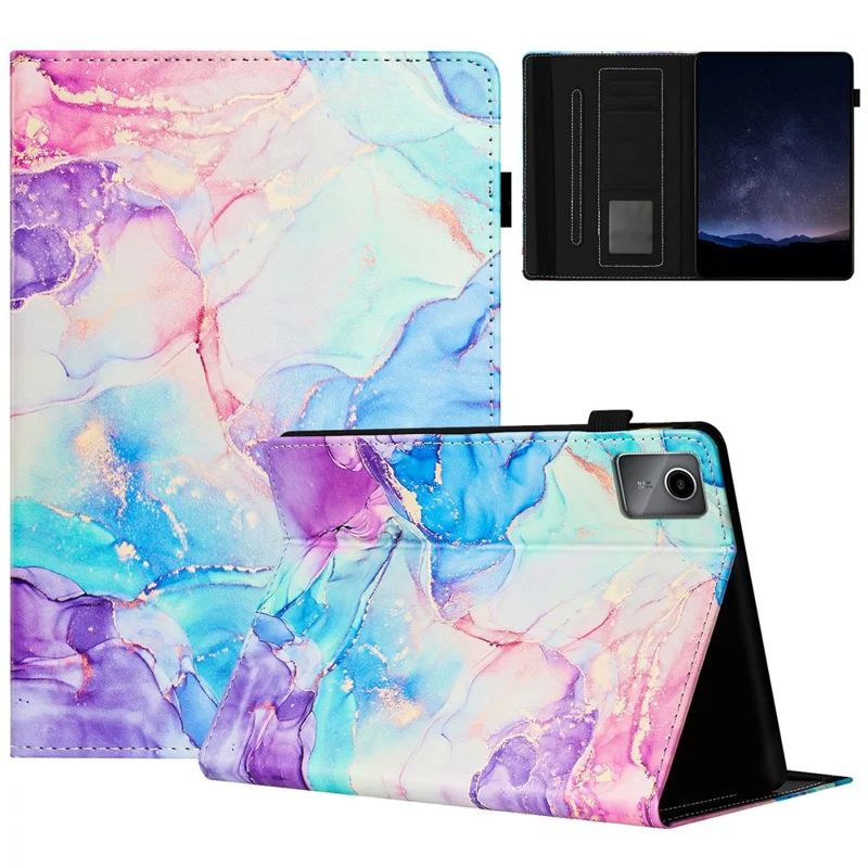 Para Lenovo Tab M11 / Xiaoxin Pad 11 2024 Caso Mármore Couro Protetora Capa de Tablet Auto Acordar Sono - Roxo / Azul
