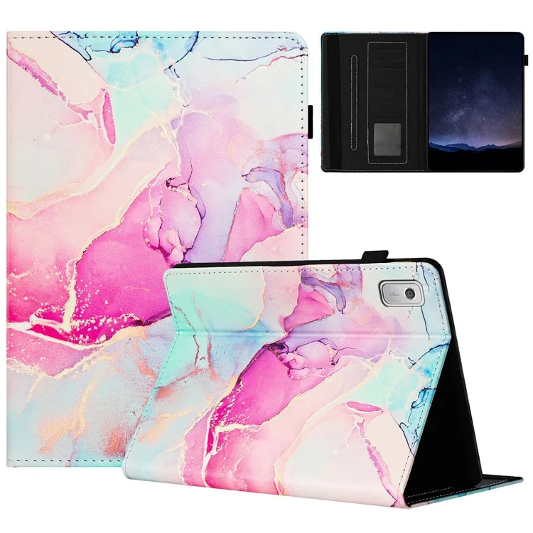 Per Lenovo Tab M9 Case Leather Full Protection Stand Tablet Cover Marble Pattern - Pink