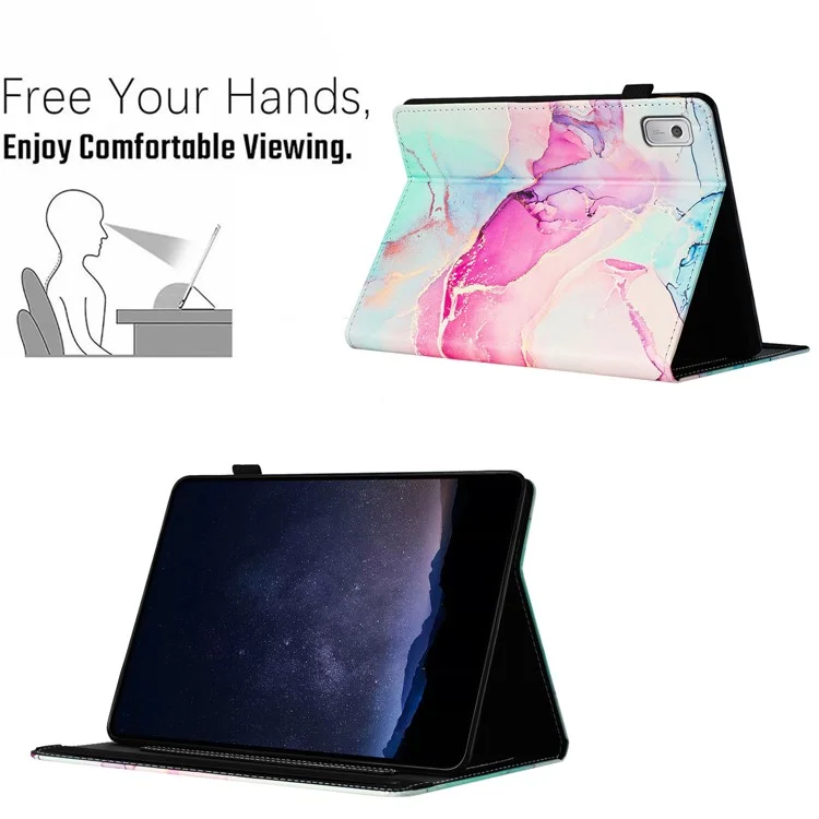 Per Lenovo Tab M9 Case Leather Full Protection Stand Tablet Cover Marble Pattern - Pink