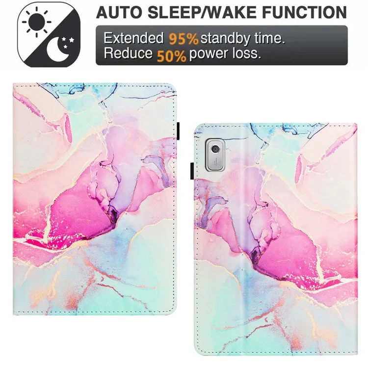 Per Lenovo Tab M9 Case Leather Full Protection Stand Tablet Cover Marble Pattern - Pink