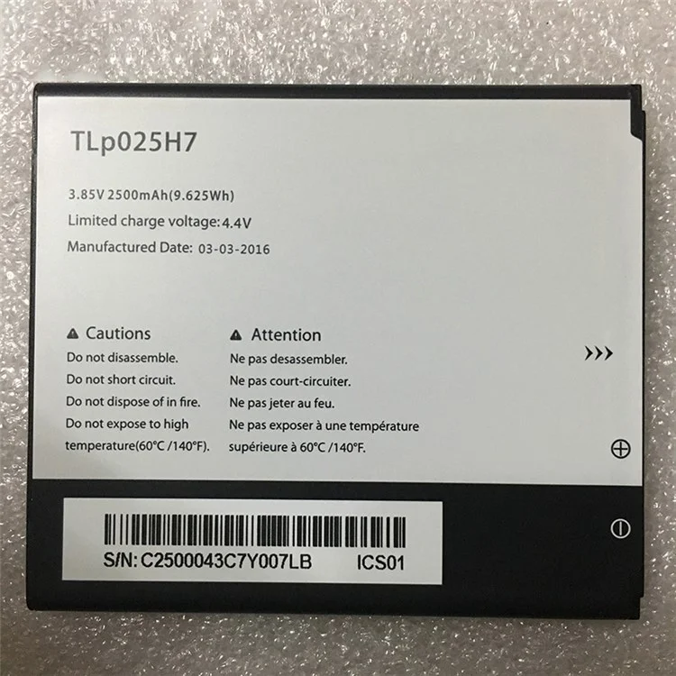 Für Alcatel Onetouch Pop 4 3.85 V 2500mAh Wiederaufladbare Li-Ionen-Polymerbatterieanordnung (CODE: TLP025H1)