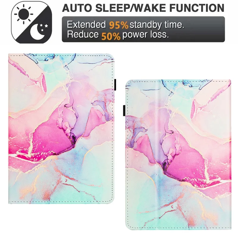 For Amazon Kindle Paperwhite 5 (2021) Case Marble Leather Smart Tablet Cover with Pencil Holder - Pink