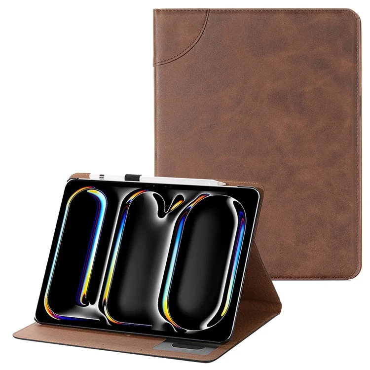For iPad Pro 13 (2024) Case Auto Wake / Sleep Retro PU Leather Wallet Tablet Cover - Dark Brown