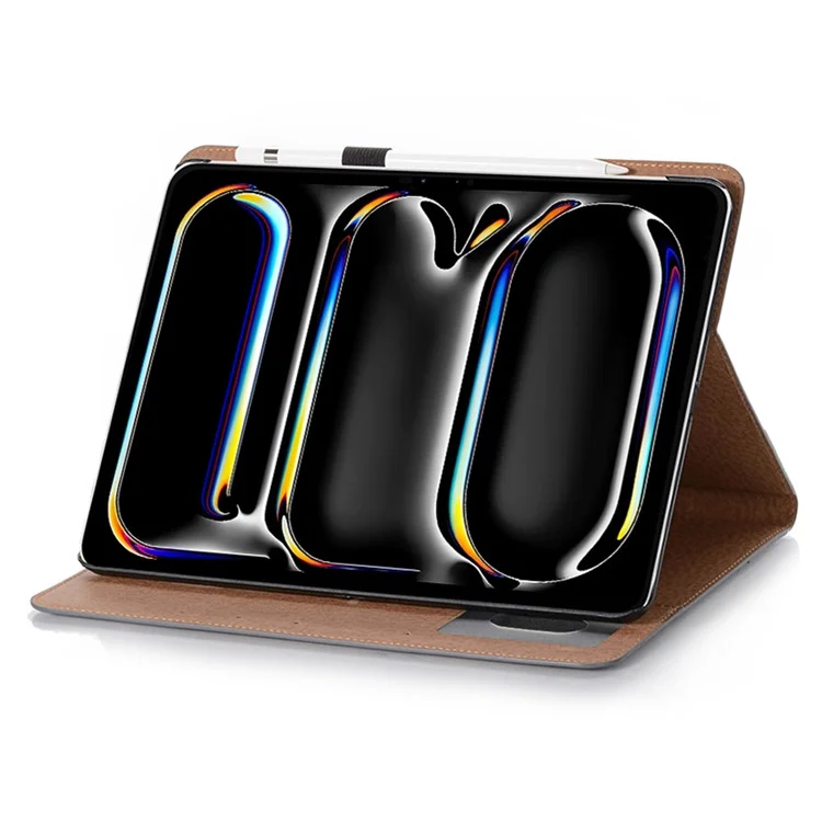 For iPad Pro 13 (2024) Case Auto Wake / Sleep Retro PU Leather Wallet Tablet Cover - Dark Brown