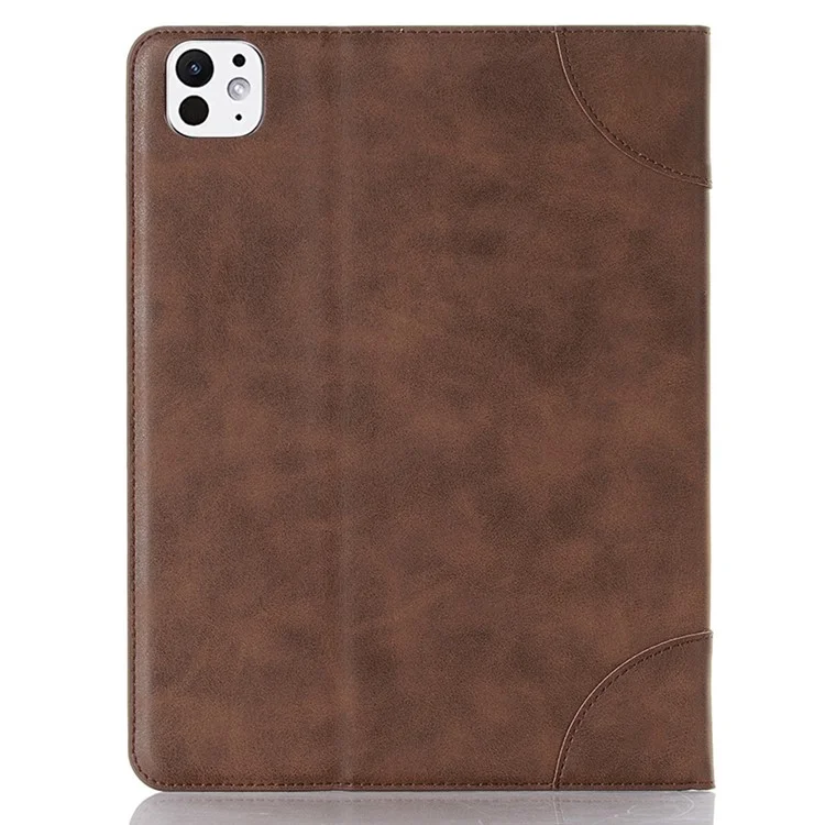 For iPad Pro 13 (2024) Case Auto Wake / Sleep Retro PU Leather Wallet Tablet Cover - Dark Brown