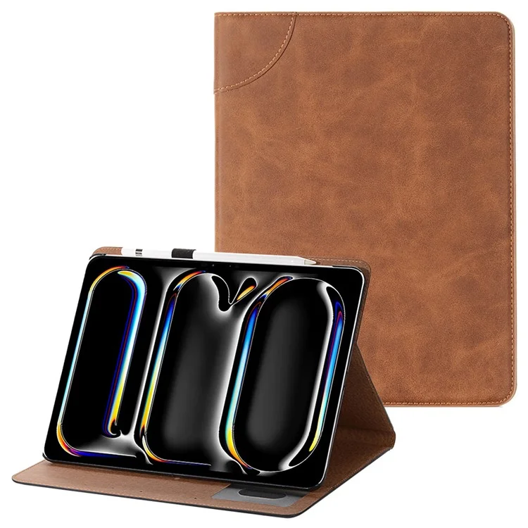 For iPad Pro 11 (2024) Case Wallet Stand Leather Tablet Cover with Auto Wake / Sleep - Light Brown