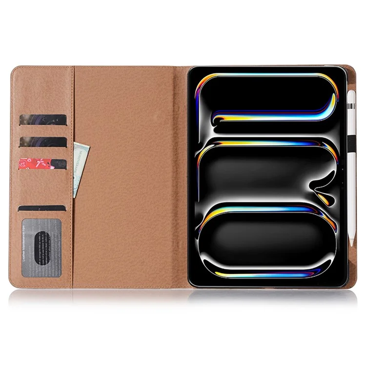 For iPad Pro 11 (2024) Case Wallet Stand Leather Tablet Cover with Auto Wake / Sleep - Light Brown