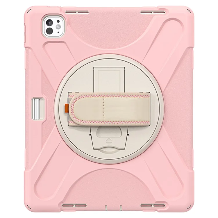 For iPad Pro 13 (2024) Case TPU+PC+Silicone Kickstand Tablet Cover with Pen Slot - Pink