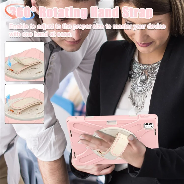 For iPad Pro 13 (2024) Case TPU+PC+Silicone Kickstand Tablet Cover with Pen Slot - Pink