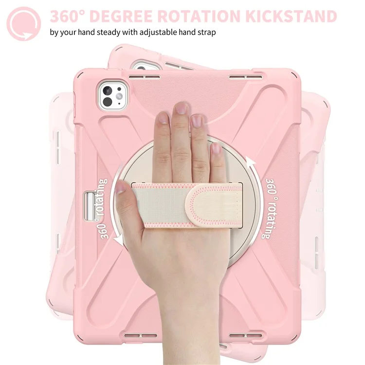 For iPad Pro 13 (2024) Case TPU+PC+Silicone Kickstand Tablet Cover with Pen Slot - Pink