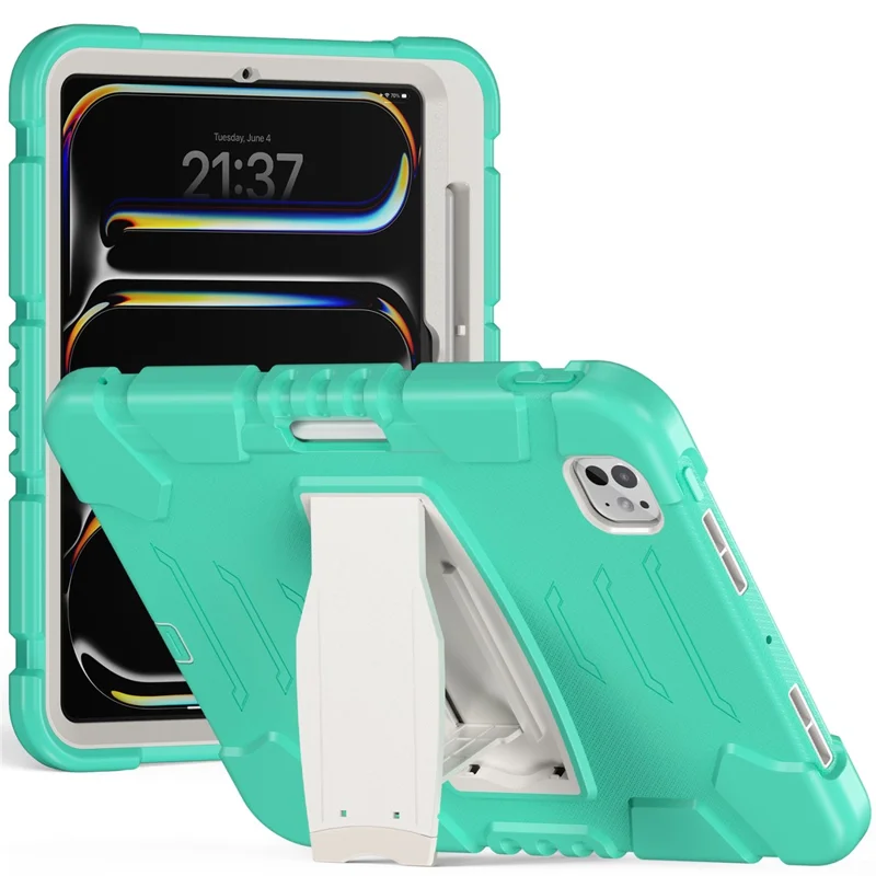 For iPad Pro 11 (2025) / 11 (2024) Case PC+Silicone Tablet Cover with Kickstand - Mint Green