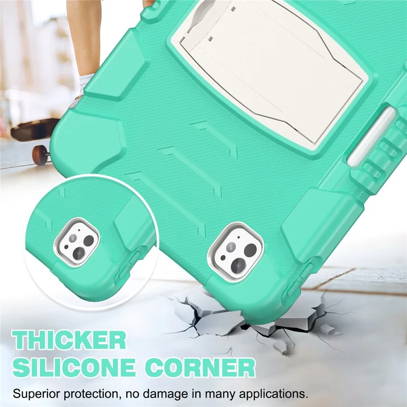 For iPad Pro 11 (2025) / 11 (2024) Case PC+Silicone Tablet Cover with Kickstand - Mint Green