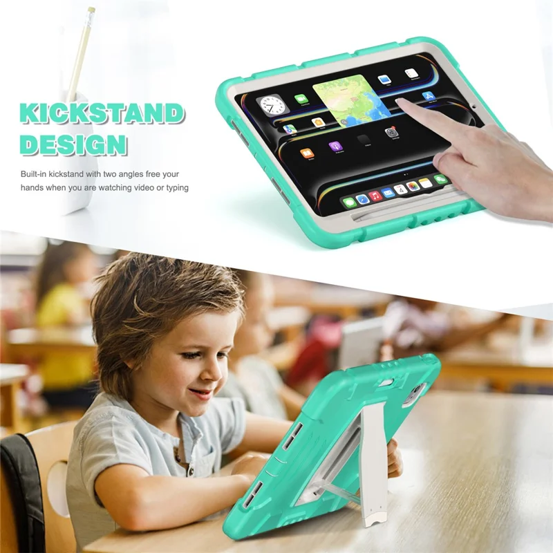 For iPad Pro 11 (2025) / 11 (2024) Case PC+Silicone Tablet Cover with Kickstand - Mint Green