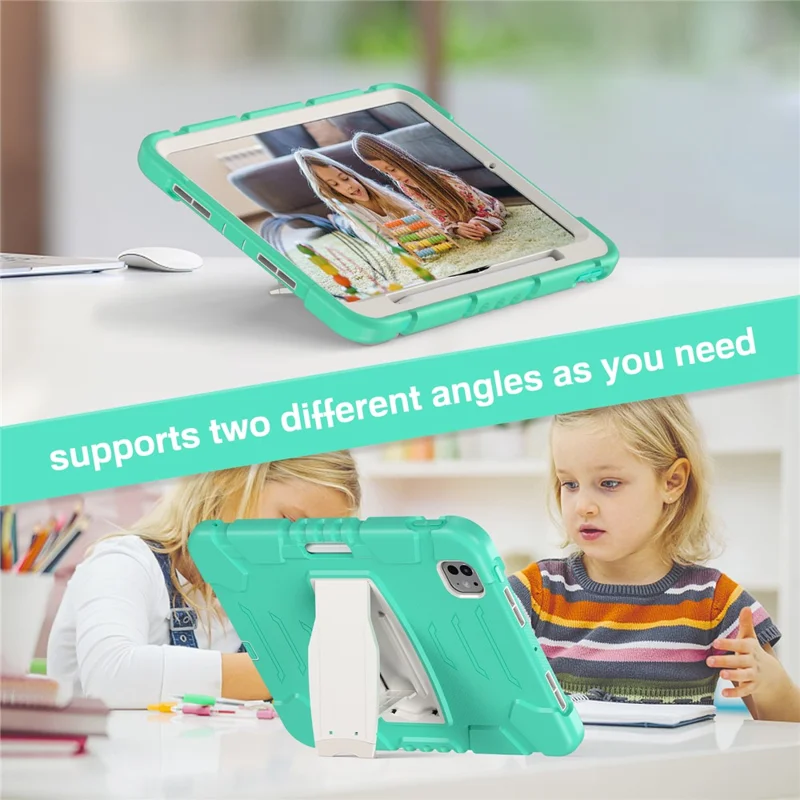 For iPad Pro 11 (2025) / 11 (2024) Case PC+Silicone Tablet Cover with Kickstand - Mint Green