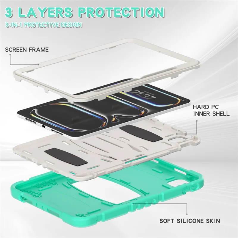 For iPad Pro 11 (2025) / 11 (2024) Case PC+Silicone Tablet Cover with Kickstand - Mint Green