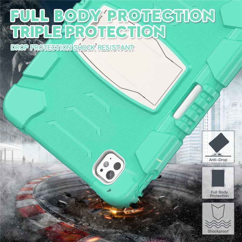 For iPad Pro 11 (2025) / 11 (2024) Case PC+Silicone Tablet Cover with Kickstand - Mint Green