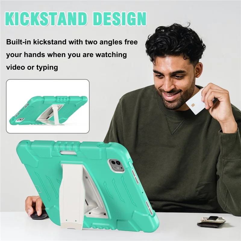 For iPad Pro 11 (2025) / 11 (2024) Case PC+Silicone Tablet Cover with Kickstand - Mint Green