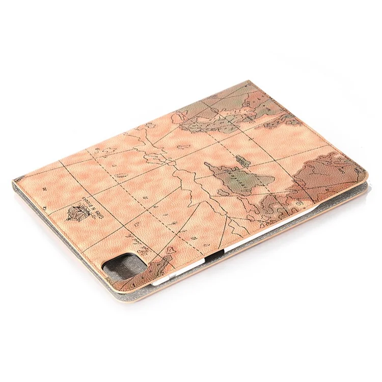For iPad Pro 13 (2024) Case Wallet Map Pattern PU Leather Folio Tablet Cover Auto Wake / Sleep - Brown