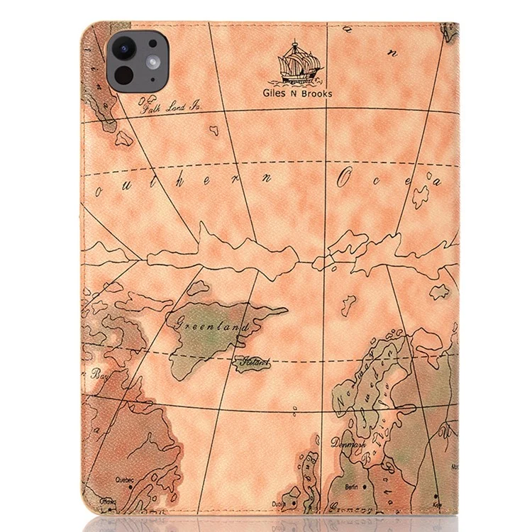 For iPad Pro 13 (2024) Case Wallet Map Pattern PU Leather Folio Tablet Cover Auto Wake / Sleep - Brown