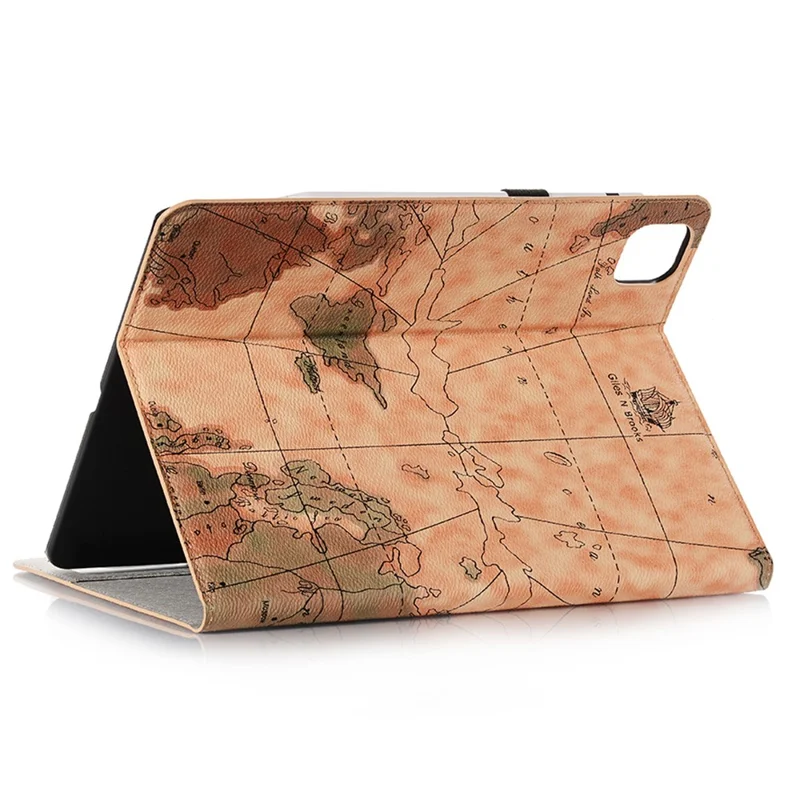 For iPad Pro 11 (2025) / 11 (2024) Case Auto Wake / Sleep Leather Tablet Cover Map Pattern Card Slots - Brown