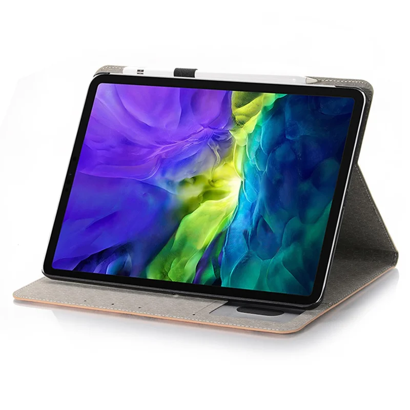 For iPad Pro 11 (2025) / 11 (2024) Case Auto Wake / Sleep Leather Tablet Cover Map Pattern Card Slots - Brown