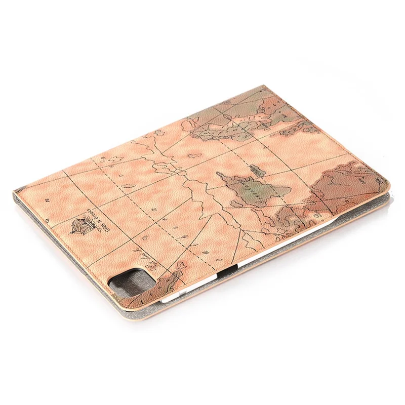 For iPad Pro 11 (2025) / 11 (2024) Case Auto Wake / Sleep Leather Tablet Cover Map Pattern Card Slots - Brown