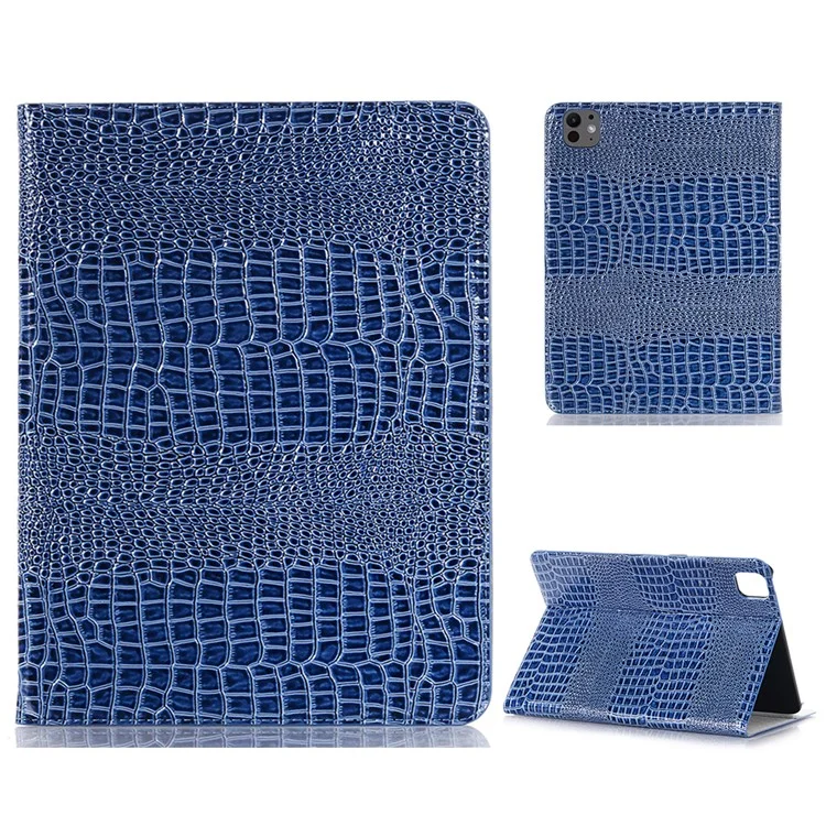 For iPad Pro 13 (2024) Case Smart PU Leather Tablet Cover Cash / Card Slots Crocodile Texture - Blue