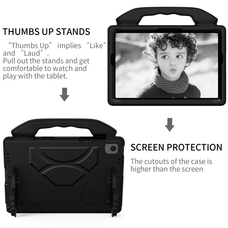 For Samsung Galaxy Tab A11+ / A9+ Protective Cover Anti-Drop EVA Tablet Case with Thumb Kickstand - Black