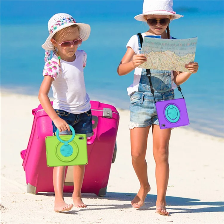 For iPad (2025) / 10.9 (2022) / Air 11 (2025) / (2024) Case Eagle Pattern Rotating Kickstand Tablet Cover with Shoulder Strap - Light Green