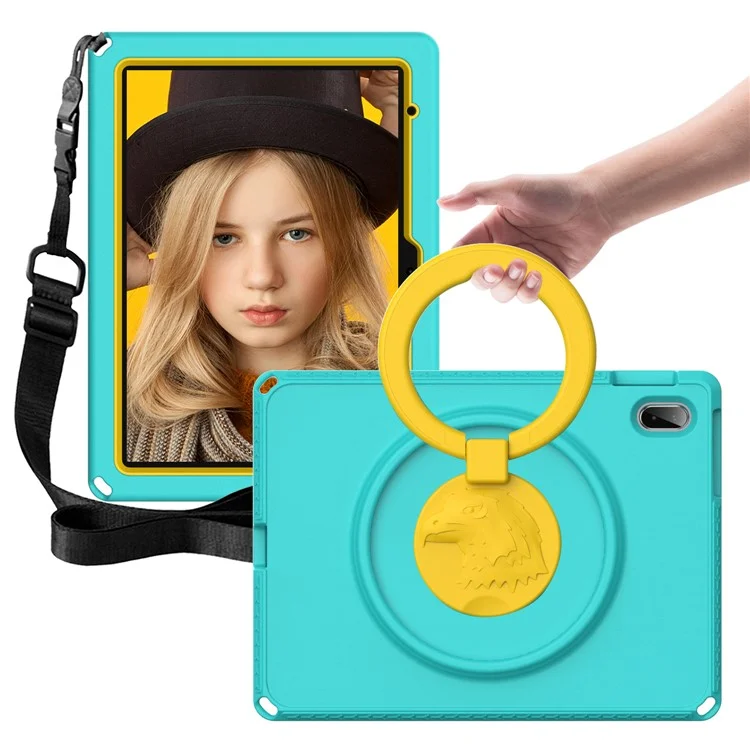 For iPad (2025) / 10.9 (2022) / Air 11 (2025) / (2024) Case Eagle Pattern Rotating Kickstand Tablet Cover with Shoulder Strap - Light Green