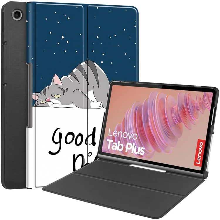 Para el caso de la tableta Lenovo Tab Plus Stand Case Pattern Print Leather - Gato