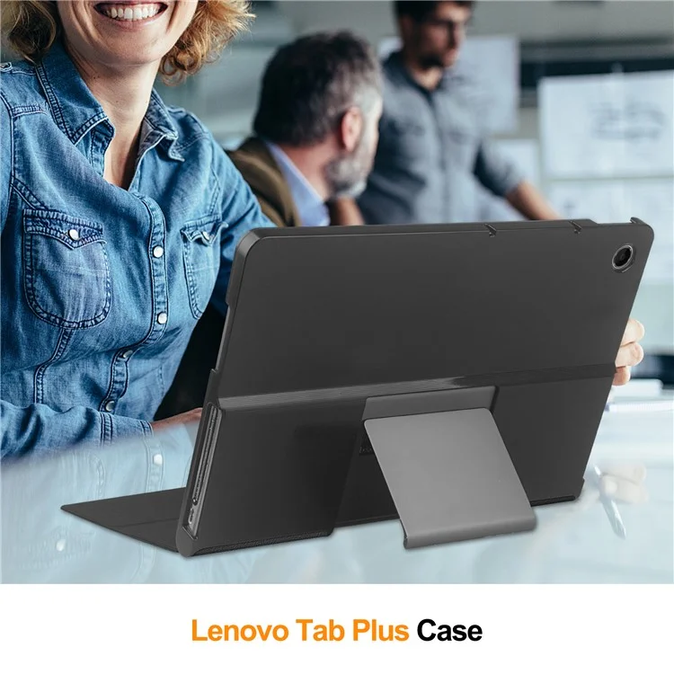 Funda de pie para Lenovo Tab Plus, a prueba de golpes, de piel - negro