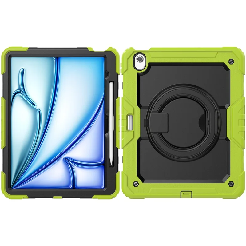 Pour iPad Air 13 (2024) Étui en PC + Silicone Housse de Tablette avec Support, Sangle - Vert Jaune