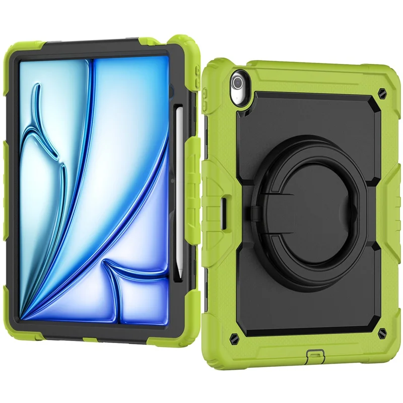 Pour iPad Air 13 (2024) Étui en PC + Silicone Housse de Tablette avec Support, Sangle - Vert Jaune
