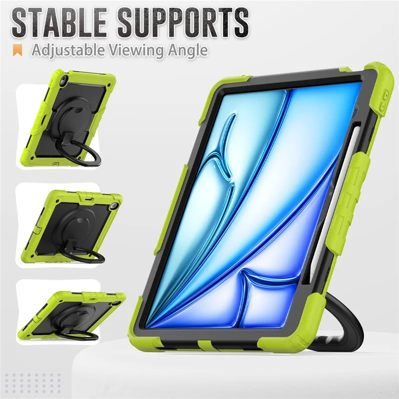 Pour iPad Air 13 (2024) Étui en PC + Silicone Housse de Tablette avec Support, Sangle - Vert Jaune