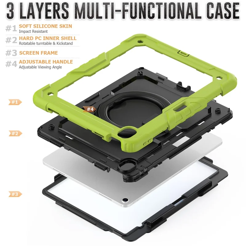 Pour iPad Air 13 (2024) Étui en PC + Silicone Housse de Tablette avec Support, Sangle - Vert Jaune