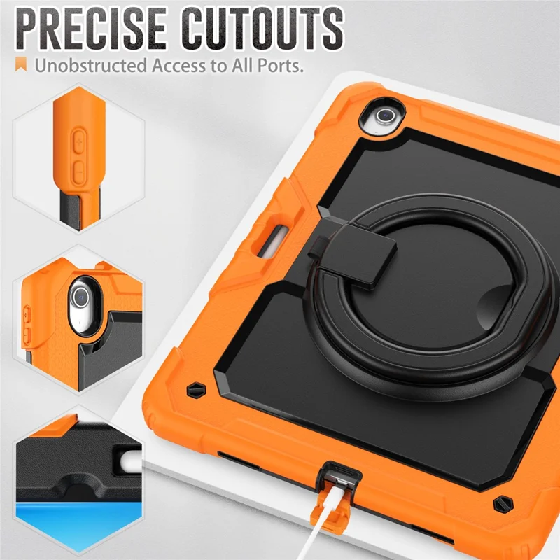 For iPad Air 13 (2026) / (2025) / (2024) Case PC+Silicone Tablet Cover with Kickstand, Strap - Orange