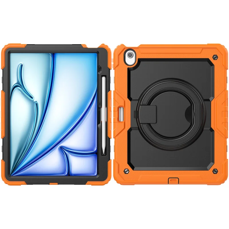 For iPad Air 13 (2026) / (2025) / (2024) Case PC+Silicone Tablet Cover with Kickstand, Strap - Orange