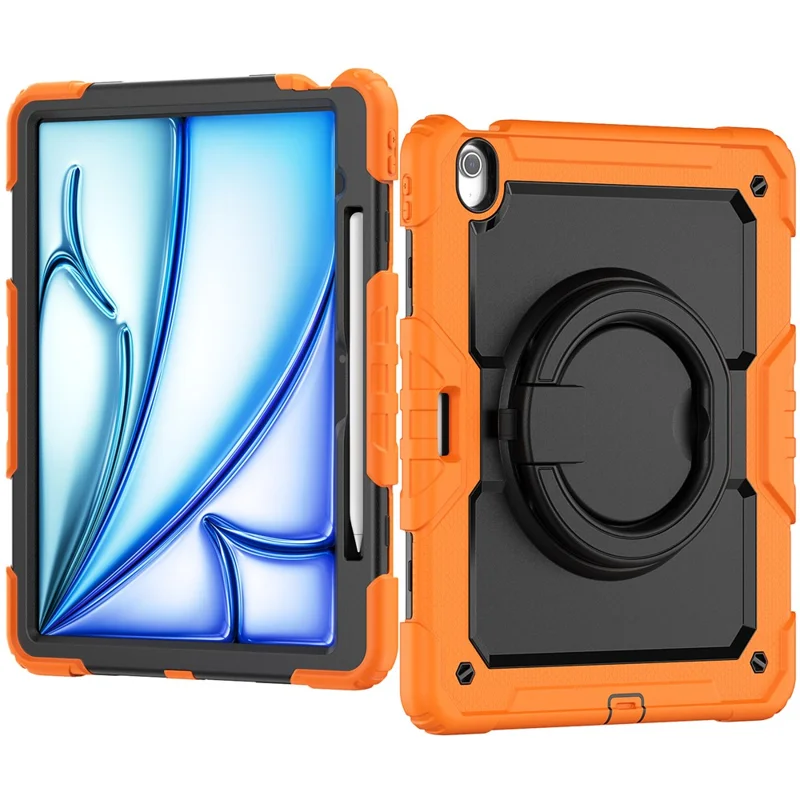 For iPad Air 13 (2026) / (2025) / (2024) Case PC+Silicone Tablet Cover with Kickstand, Strap - Orange