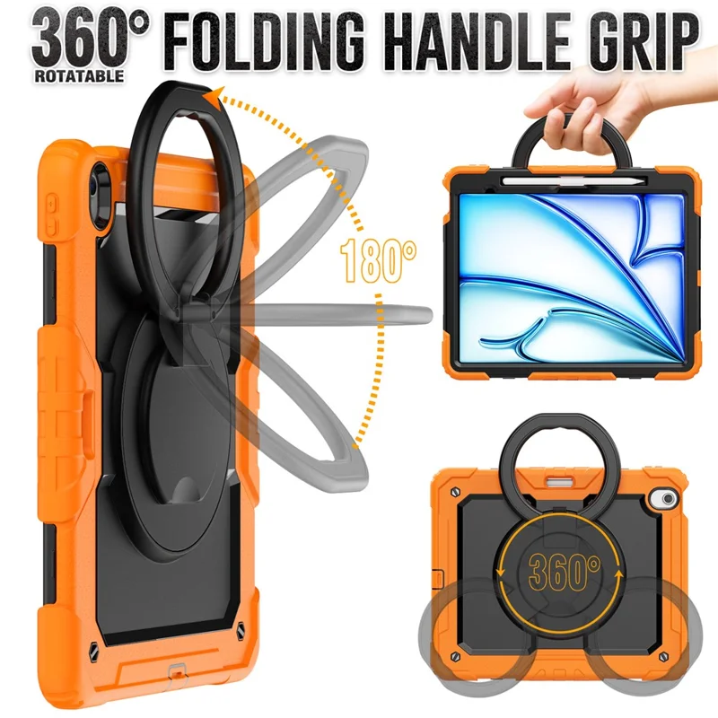 For iPad Air 13 (2026) / (2025) / (2024) Case PC+Silicone Tablet Cover with Kickstand, Strap - Orange