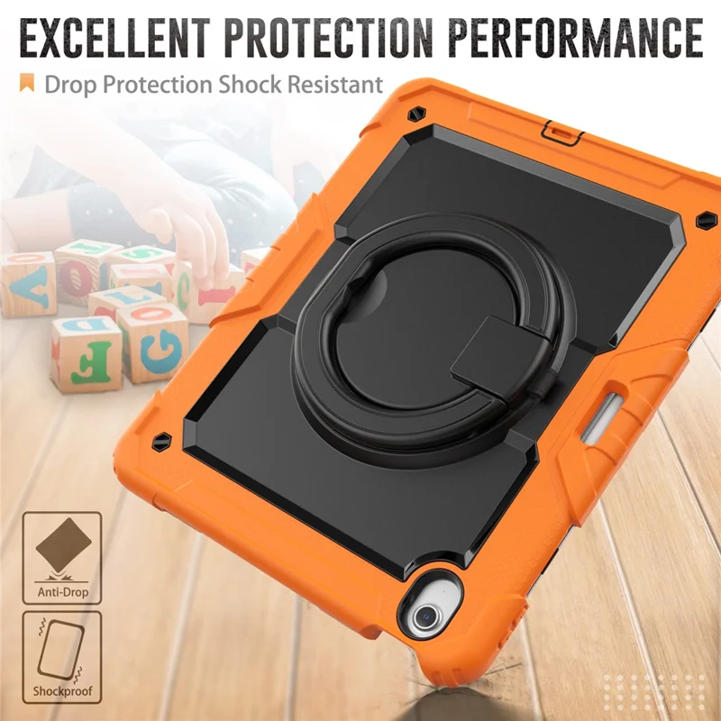 For iPad Air 13 (2026) / (2025) / (2024) Case PC+Silicone Tablet Cover with Kickstand, Strap - Orange