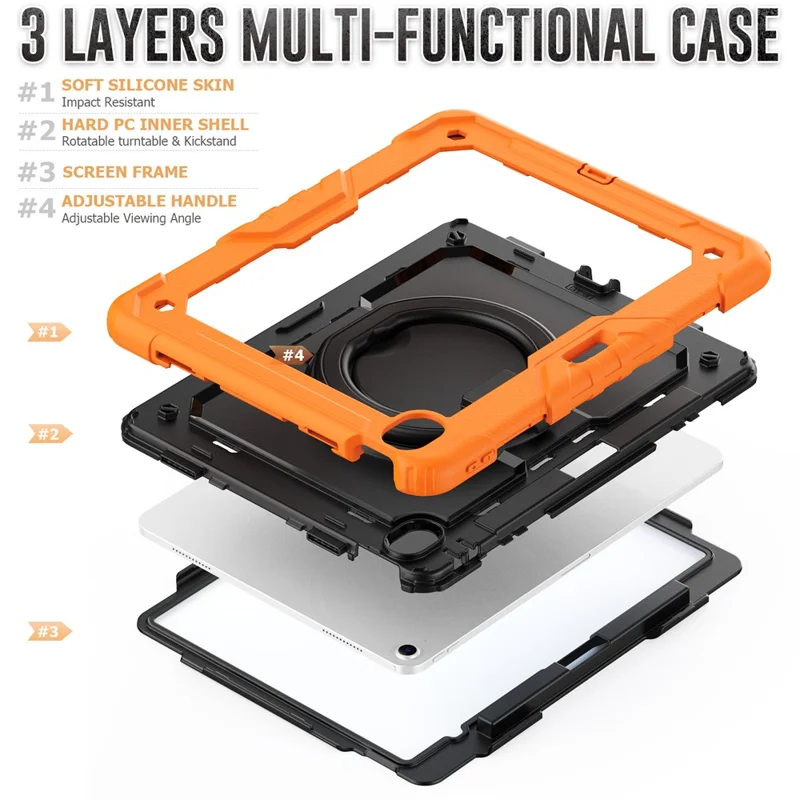 For iPad Air 13 (2026) / (2025) / (2024) Case PC+Silicone Tablet Cover with Kickstand, Strap - Orange