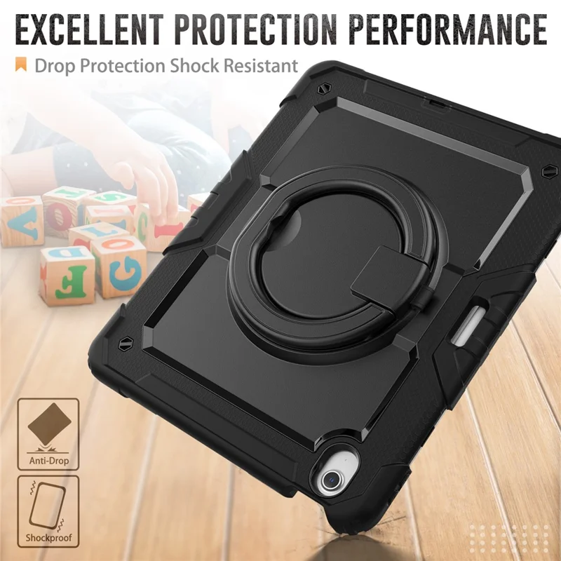 For iPad Air 13 (2026) / (2025) / (2024) Case PC+Silicone Tablet Cover with Kickstand, Strap - Black