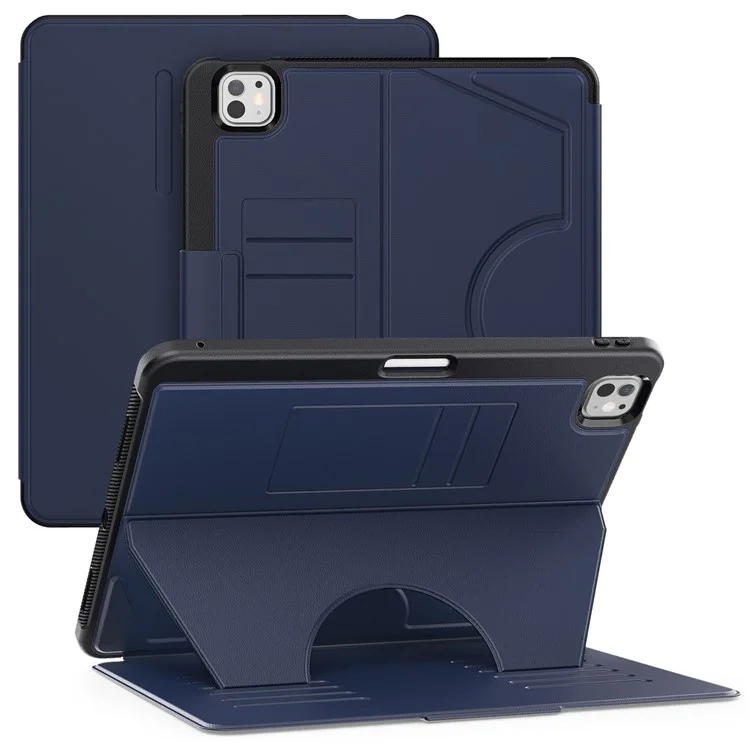 Para o iPad Pro 13 (2024) Capa à prova de choques PC+TPU+PU com suporte em forma de U Capa de tablet com slots para cartões - Azul Marinho