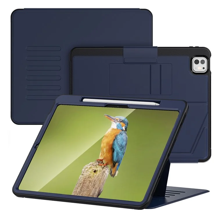 Para o iPad Pro 13 (2024) Capa à prova de choques PC+TPU+PU com suporte em forma de U Capa de tablet com slots para cartões - Azul Marinho