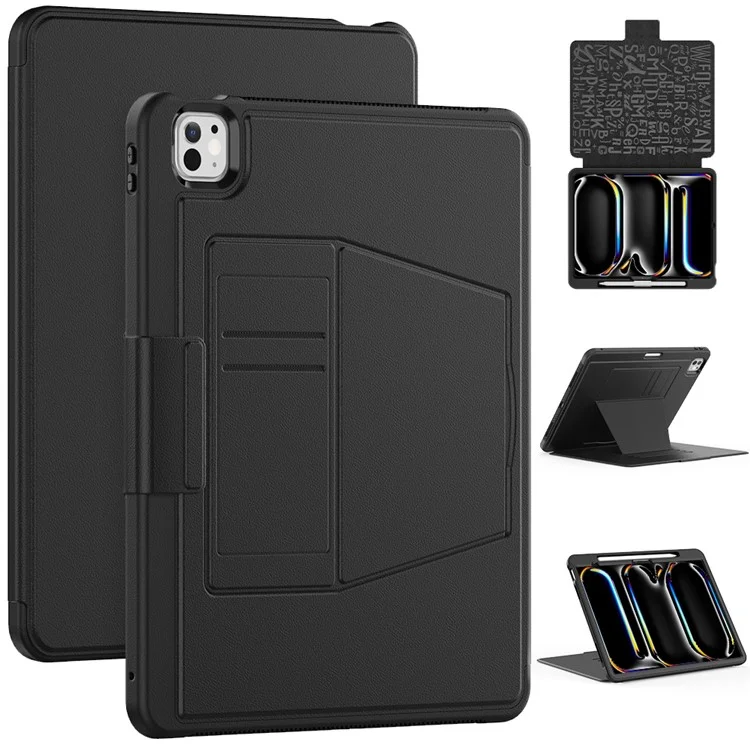 Estilo B para iPad Pro 13 (2024) Capa de Suporte PC+TPU+PU à Prova de Choques Capa de Tablet com Slots para Cartão - Preto