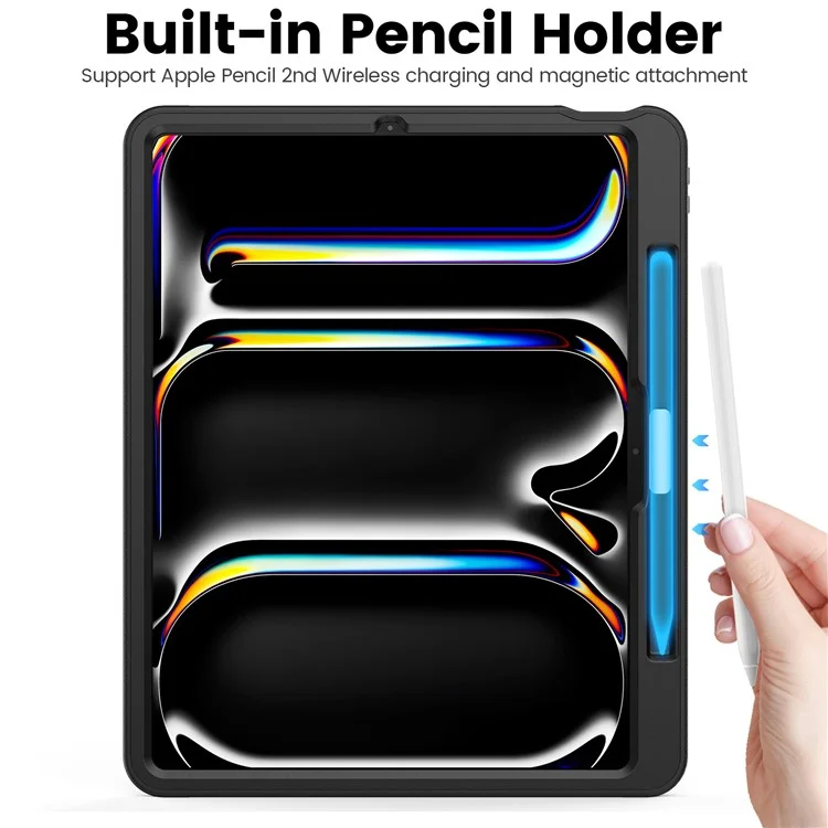 Estilo B para iPad Pro 13 (2024) Capa de Suporte PC+TPU+PU à Prova de Choques Capa de Tablet com Slots para Cartão - Preto